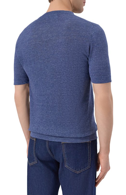 Футболка изо льна и хлопка Brunello Cucinelli M2L00340 Синий  M2L00340 Фото 4