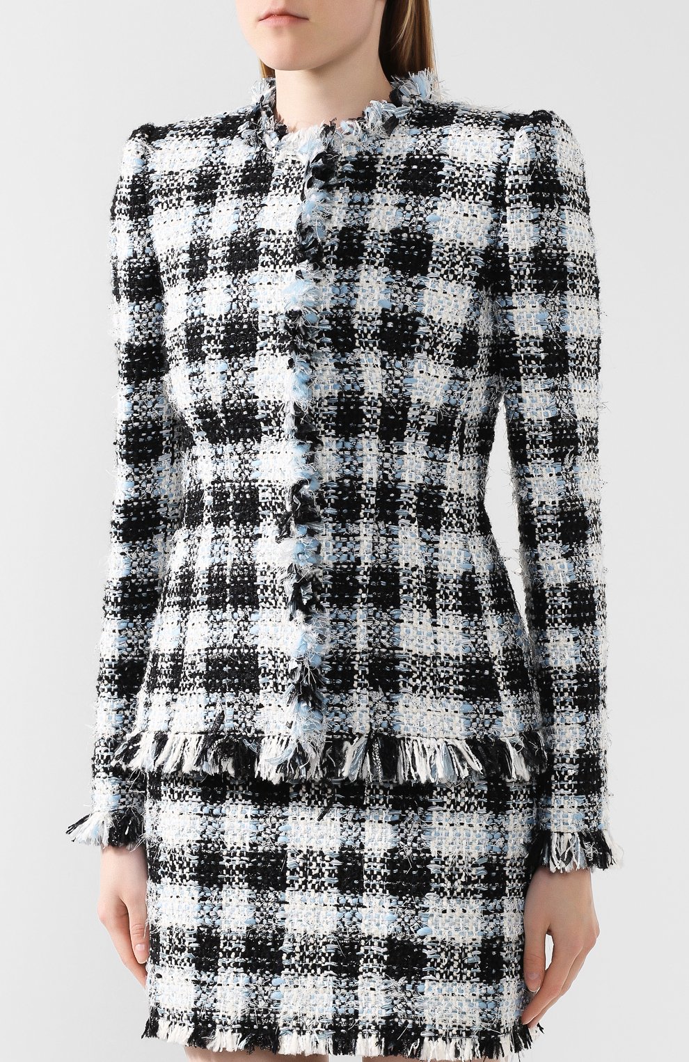 Твидовый жакет ALEXANDER MCQUEEN синего цвета по цене 299500 руб., арт. 586230/QEAAR, фото 3 Твидовый жакет ALEXANDER MCQUEEN, арт. 586230/QEAAR, фото 3