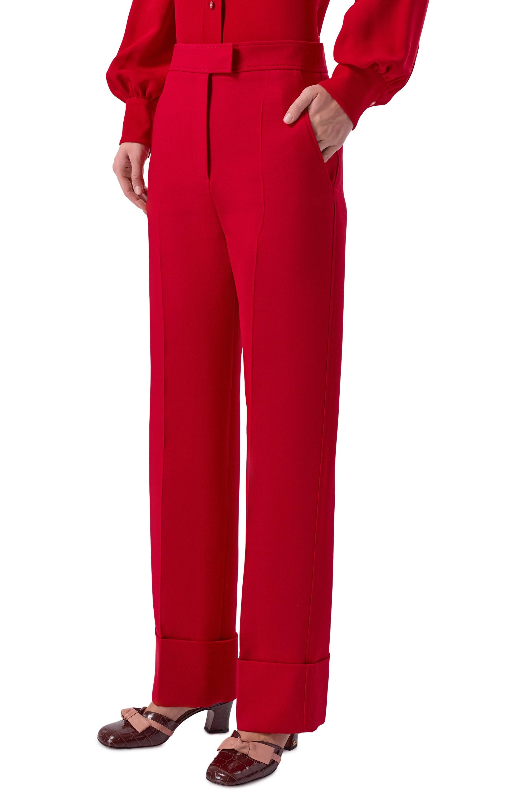 Брюки из шерсти и шелка VALENTINO красного цвета по цене 243000 руб., арт. 8B3RB6Z7/1CF, фото 3 Брюки из шерсти и шелка VALENTINO, арт. 8B3RB6Z7/1CF, фото 3