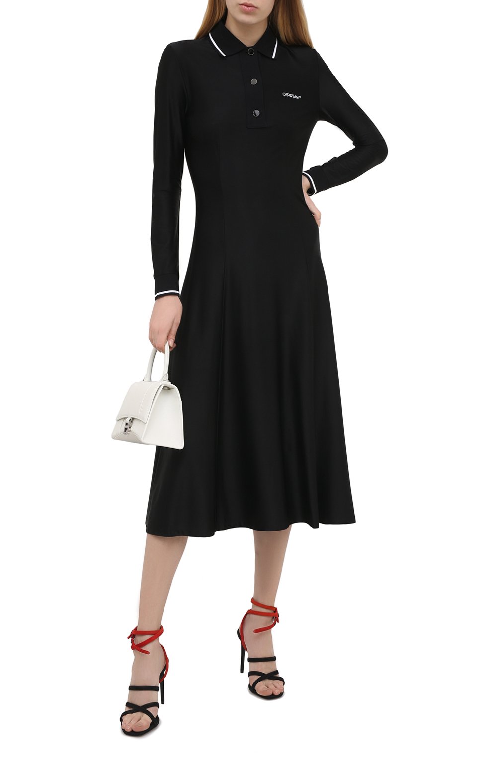 Платье из вискозы OFF-WHITE черно-белого цвета по цене 114500 руб., арт. 0WDB251E20FAB0011001, фото 2 Платье из вискозы OFF-WHITE, арт. 0WDB251E20FAB0011001, фото 2