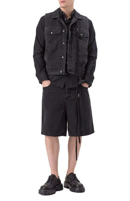 Мужские джинсовые шорты ANN DEMEULEMEESTER темно-серого цвета, арт. B0012474/FA039 | Фото 2 (Драгоценные камни: Проставлено; Материал сплава: Проставлено; Длина Шорты М: Ниже колена)