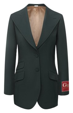 Женский жакет GUCCI зеленого цвета, арт. 619264/Z798C | Фото 1 (Материал подклада: Вискоза; Материал внешний: Синтетический материал; Рукава: Длинные; Длина (для топов): Удлиненные; Случай: Формальный; Женское Кросс-КТ: Жакет-одежда; 1-2-бортные: Однобортные; Стили: Гламурный; Региональные ограничения белый список (Axapta Mercury): RU; Материал сплава: Проставлено; Драгоценные камни: Проставлено)