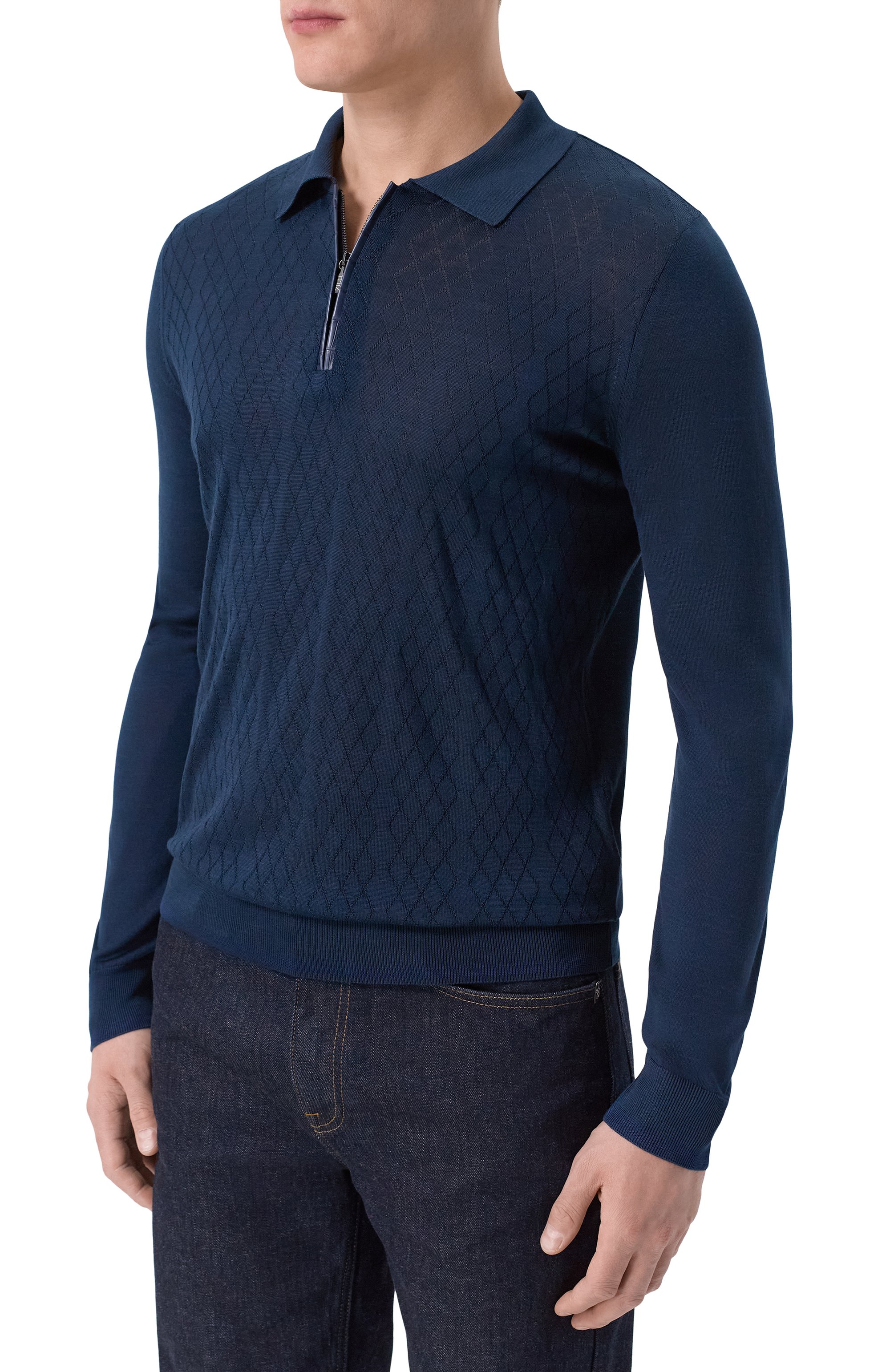 Шелковое поло с отделкой из кожи аллигатора ZILLI, арт. KZP001M0641VZARG0, фото 3