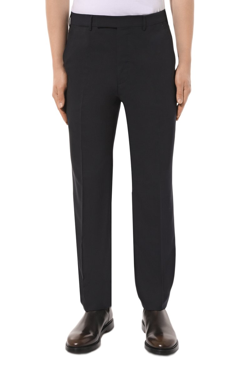 Мужские шерстяные брюки ZEGNA темно-синего цвета, арт. C27F08/75TB12 | Фото 3 (Длина (брюки, джинсы): Стандартные; Материал внешний: Шерсть; Случай: Повседневный; Стили: Кэжуэл; Автоматизация состава: Проставлено; Автоматизация ТО: Проставлено)