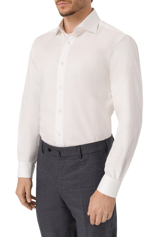 Хлопковая сорочка Brioni RCB10M/P106I Белый  RCB10M/P106I Фото 3