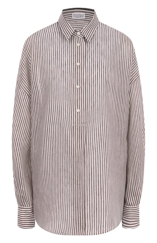 Рубашка изо льна и шелка Brunello Cucinelli MH756NL405 Коричневый MH756NL405