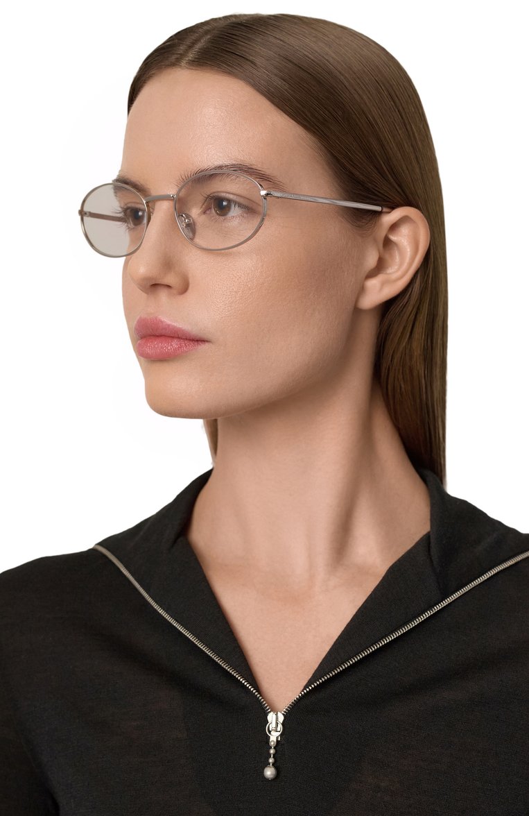 Женские оправа PRADA серебряного цвета, арт. A57V-1BC101 | Фото 2 (Нос: Не проставлено; Региональные ограничения белый список (Axapta Mercury): Не проставлено; Тип очков: Оправа; Материал: Металл; Очки форма: Овальные; Оптика Гендер: оптика-женское)