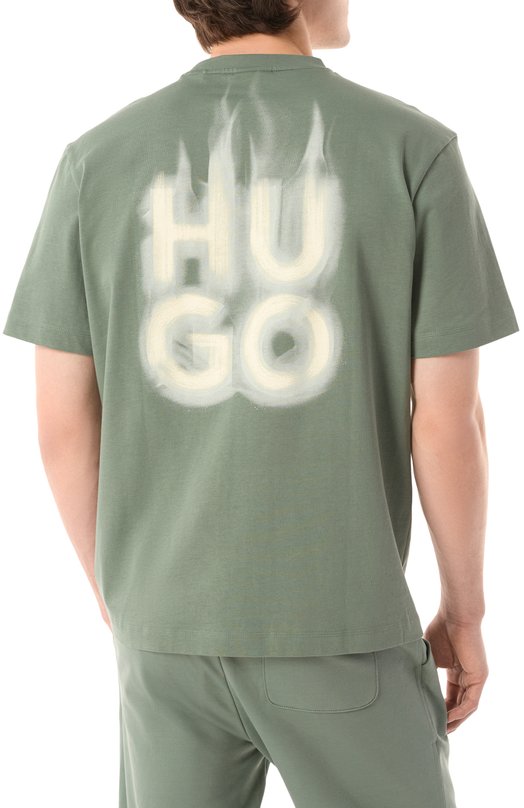 Хлопковая футболка HUGO 50530434 Зелёный  50530434 Фото 4