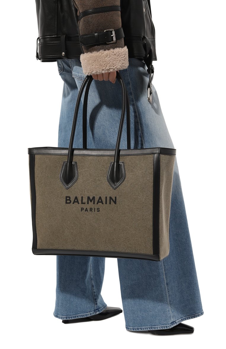 Женский сумка-тоут b-army BALMAIN хаки цвета, арт. XN1FC662TCPY | Фото 2 (Сумки-технические: Сумки-шопперы; Материал сплава: Проставлено; Материал: Текстиль; Драгоценные камни: Проставлено; Размер: large)