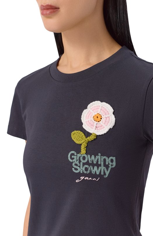 Хлопковая футболка Ganni A1050178 Чёрный  A1050178 Фото 5