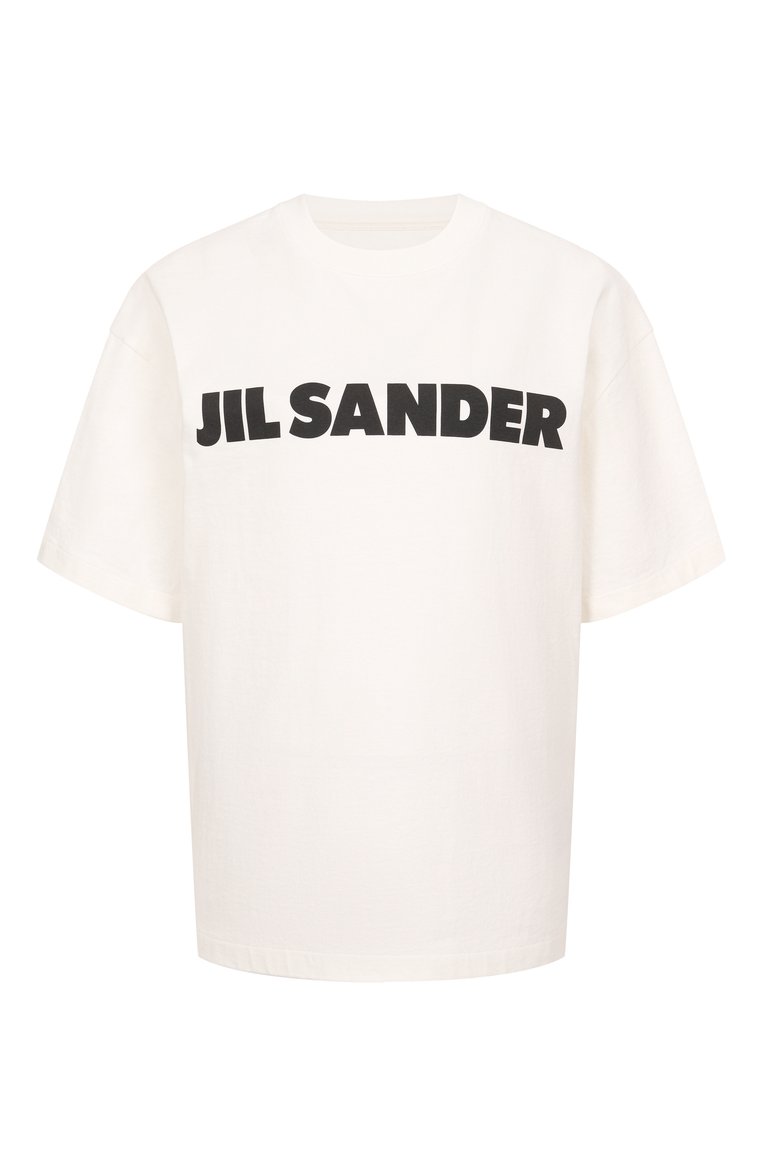 Женская хлопковая футболка JIL SANDER молочного цвета, арт. J03GC0137/J45148 | Фото 1 (Материал внешний: Хлопок; Длина (для топов): Стандартные; Рукава: Короткие; Принт: С принтом; Стили: Минимализм)