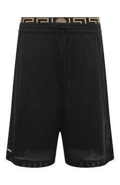 Мужские шорты VERSACE черного цвета, арт. 1010426/1A07548 | Фото 1 (Материал подклада: Синтетический материал; Материал сплава: Проставлено; Материал внешний: Синтетический материал; Принт: Без принта; Стили: Спорт-шик; Случай: Повседневный; Драгоценные камни: Проставлено; Длина Шорты М: Ниже колена)