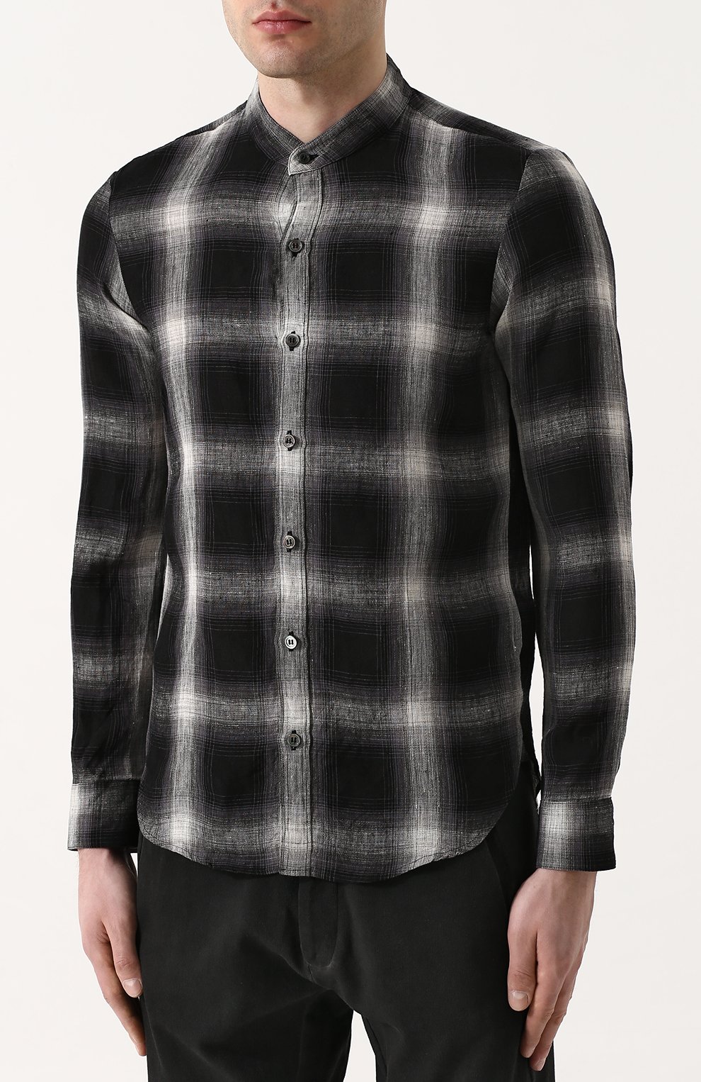 Льняная рубашка в клетку KAZUYUKI KUMAGAI черного цвета по цене 36700 руб., арт. KS81-056, фото 3 Льняная рубашка в клетку KAZUYUKI KUMAGAI, арт. KS81-056, фото 3