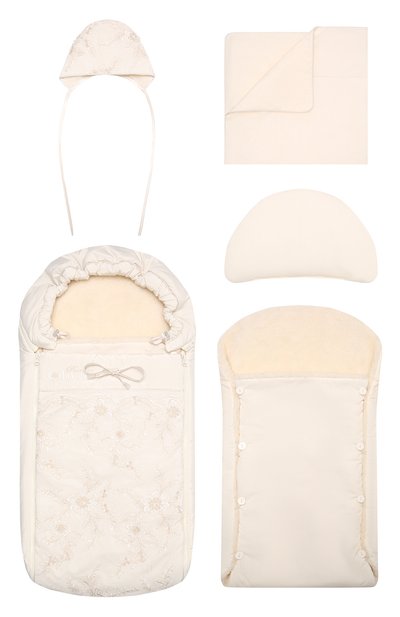 Комплект на выписку с кружевом CHEPE бежевого цвета по цене 15800 руб., арт. 031376, фото 1 Комплект на выписку с кружевом CHEPE, арт. 031376, фото 1