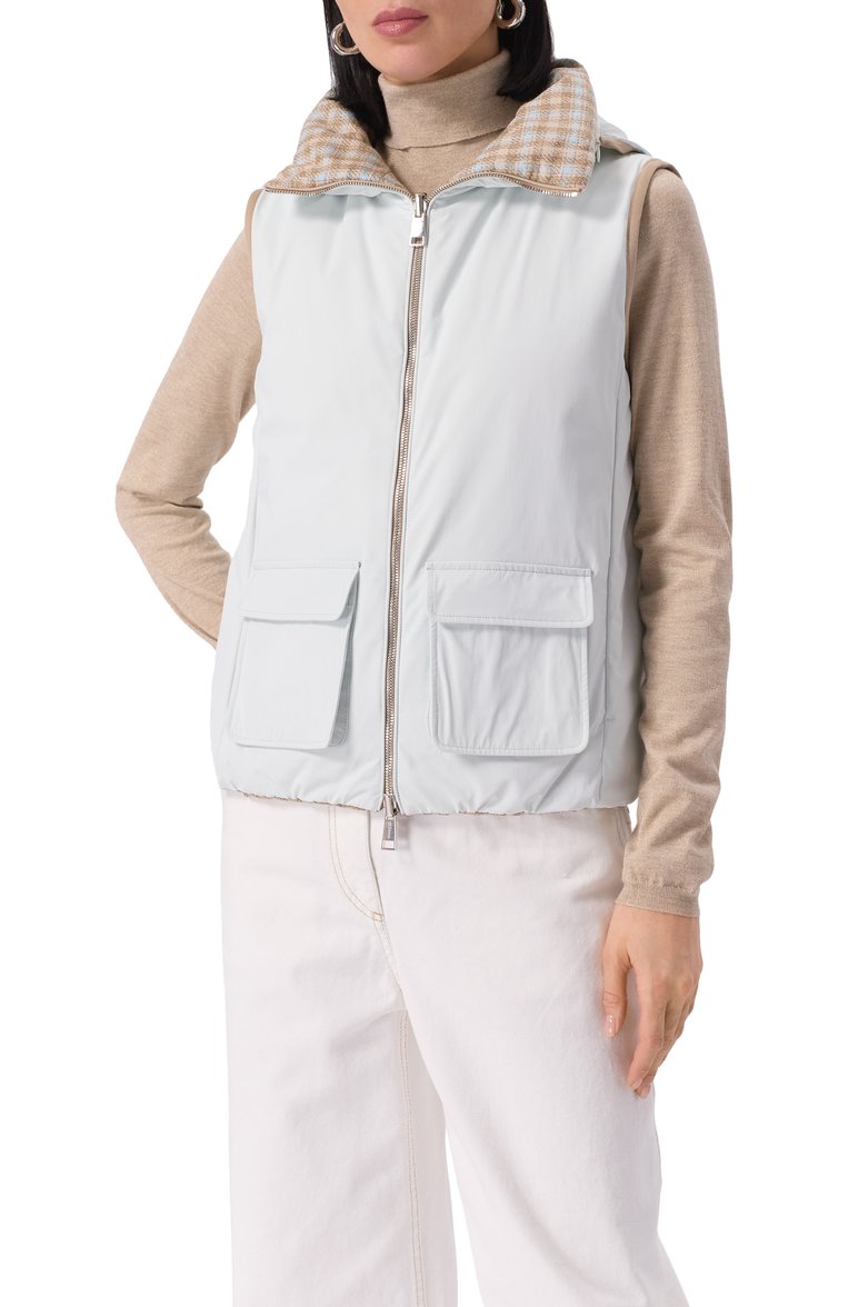 Женский двусторонний жилет KITON бежевого цвета, арт. D53628K0610E70 | Фото 7 (Материал внешний: Кашемир, Шерсть; Материал подклада: Синтетический материал; Материал сплава: Проставлено; Стили: Кэжуэл; Кросс-КТ: Пуховик)