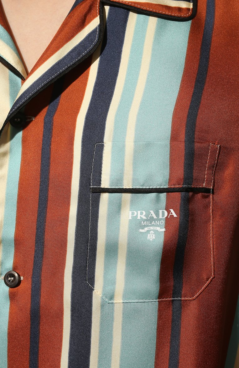 Мужская шелковая пижама PRADA разноцветного цвета, арт. PJ8B64-10P0-F0046-212 | Фото 7 (Длина (для топов): Стандартные; Рукава: Длинные; Длина (брюки, джинсы): Стандартные; Материал внешний: Шелк; Кросс-КТ: домашняя одежда)