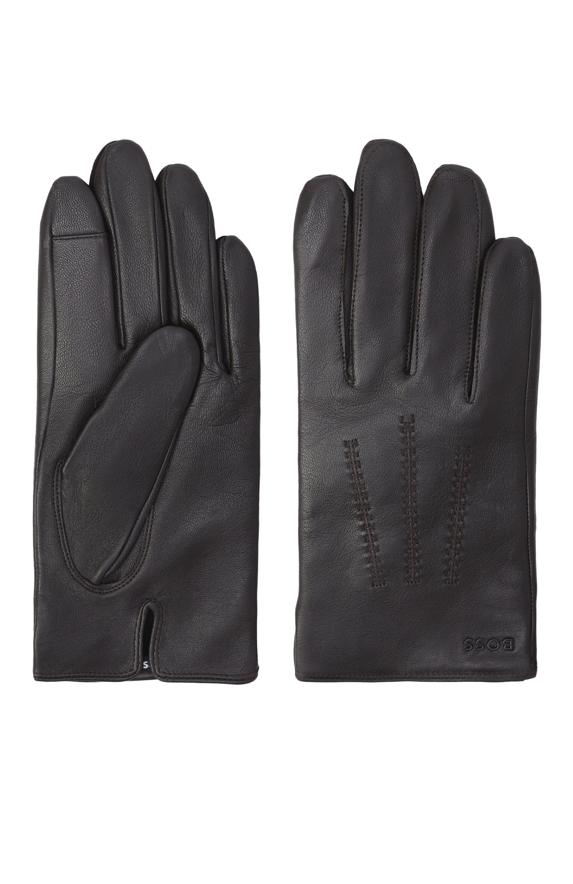 Кожаные перчатки BOSS темно-коричневого цвета по цене 12350 руб., арт. 50496604, фото 2 Кожаные перчатки BOSS, арт. 50496604, фото 2