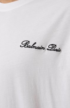 Мужская хлопковая футболка BALMAIN белого цвета, арт. CH1EG010/BC68 | Фото 5 (Рукава: Короткие; Длина (для топов): Стандартные; Принт: С принтом; Материал сплава: Проставлено; Материал внешний: Хлопок; Драгоценные камни: Проставлено; Стили: Кэжуэл)