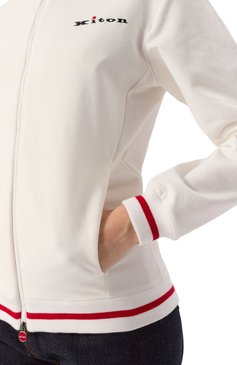 Женский хлопковая толстовка KITON молочного цвета, арт. D59448H0805201 | Фото 5 (Драгоценные камни: Проставлено; Рукава: Длинные; Материал сплава: Проставлено; Длина (для топов): Стандартные; Стили: Спорт-шик; Женское Кросс-КТ: Кардиган-одежда; Материал внешний: Хлопок)