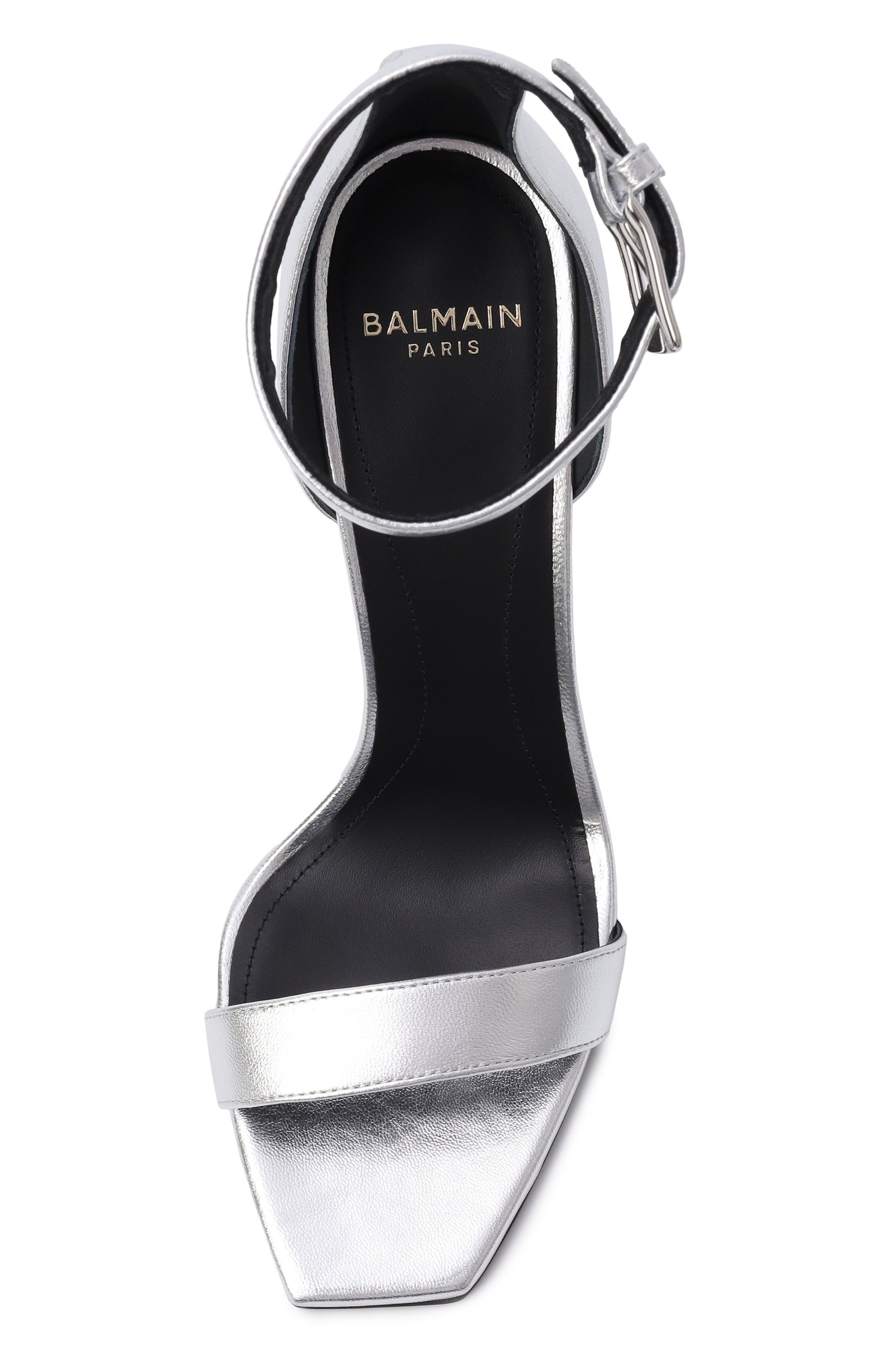 Кожаные босоножки anthem 95 BALMAIN серебряного цвета по цене 115000 руб., арт. GN4UH184/LNLA, фото 6 Кожаные босоножки anthem 95 BALMAIN, арт. GN4UH184/LNLA, фото 6