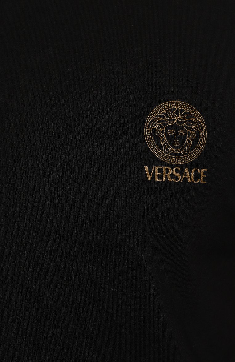 Мужская хлопковая футболка VERSACE черного цвета, арт. AUU01005/1A10011 | Фото 5 (Рукава: Короткие; Драгоценные камни: Проставлено; Длина (для топов): Стандартные; Материал сплава: Проставлено; Материал внешний: Хлопок; Кросс-КТ: домашняя одежда)