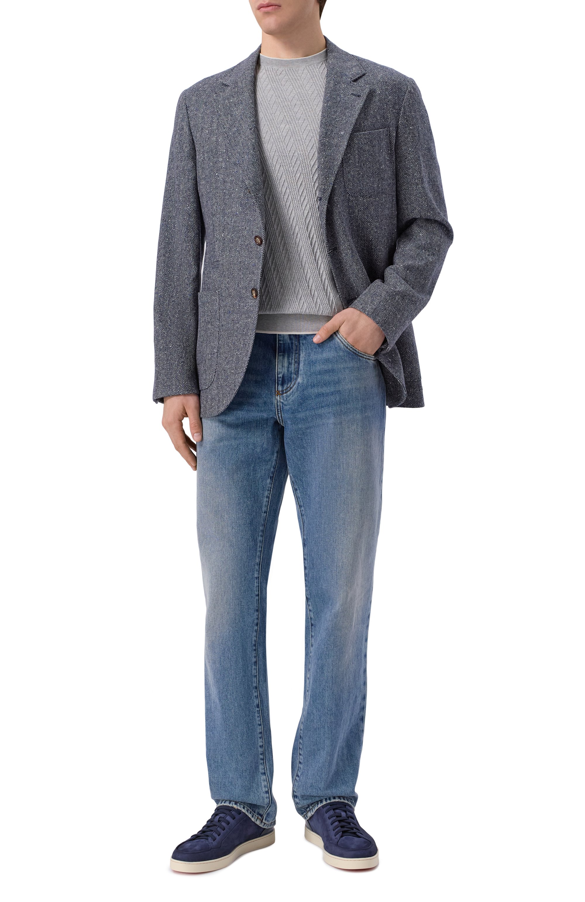 Джемпер из хлопка и шелка ANDREA CAMPAGNA серого цвета по цене 84150 руб., арт. SU26ST200-00/FST262, фото 2 Джемпер из хлопка и шелка ANDREA CAMPAGNA, арт. SU26ST200-00/FST262, фото 2