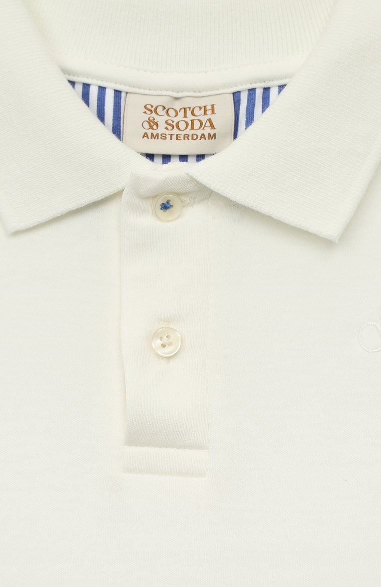 Детское хлопковое поло SCOTCH AND SODA белого цвета, арт. 170574-23-SSBM-D55 | Фото 3 (Материал внешний: Хлопок; Региональные ограничения белый список (Axapta Mercury): Не проставлено; Нос: Не проставлено)