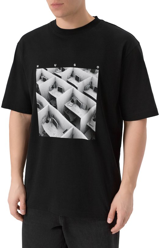 Хлопковая футболка HUGO 50553330 Чёрный  50553330 Фото 3