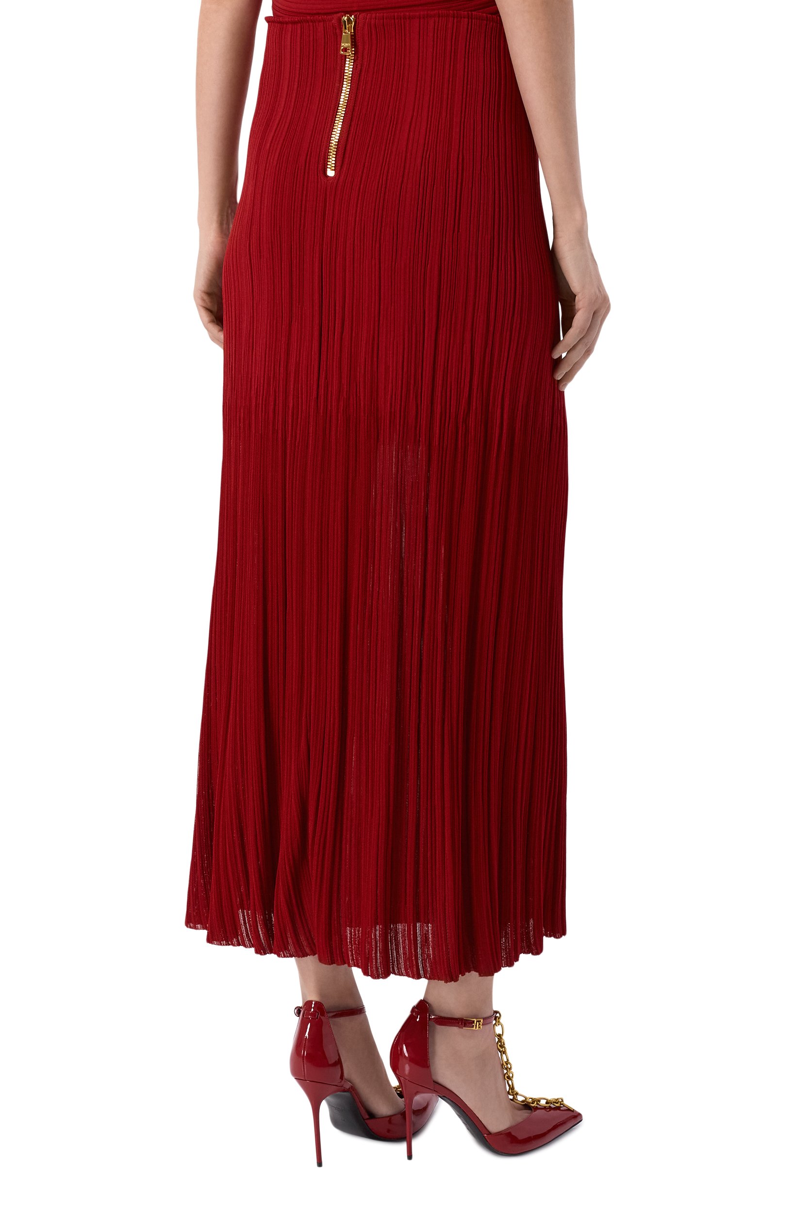 Юбка из вискозы BALMAIN красного цвета по цене 209500 руб., арт. HF1LE710/KK08, фото 4 Юбка из вискозы BALMAIN, арт. HF1LE710/KK08, фото 4