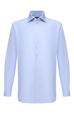 Мужская хлопковая сорочка ZEGNA голубого цвета, арт. 901030/9RS0GS | Фото 1 (Рукава: Длинные; Рубашки М: Slim Fit; Стили: Классический; Принт: Однотонные; Манжеты: На пуговицах; Случай: Формальный; Длина (для топов): Стандартные; Материал внешний: Хлопок; Воротник: Акула; Материал сплава: Проставлено; Драгоценные камни: Проставлено)