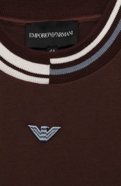 Детская хлопковая футболка EMPORIO ARMANI коричневого цвета, арт. 6D4TJ3/1JWZZ | Фото 3 (Рукава: Короткие; Драгоценные камни: Проставлено; Материал сплава: Проставлено; Материал внешний: Хлопок; Мальчики Кросс-КТ: Футболка-одежда; Ростовка одежда: 4 года | 104 см, 5 лет | 110 см, 6 лет | 116 см, 7 лет | 122 см, 8 лет | 128 см, 10 - 11 лет | 140 - 146см, 13 - 15 лет | 158 см, 16 лет | 164 см)