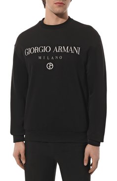 Мужской хлопковый свитшот GIORGIO ARMANI черного цвета, арт. 3RSM67/SJPHZ | Фото 3 (Рукава: Длинные; Материал внешний: Синтетический материал; Длина (для топов): Стандартные; Принт: С принтом; Мужское Кросс-КТ: свитшот-одежда; Материал сплава: Проставлено; Драгоценные камни: Проставлено; Стили: Кэжуэл)