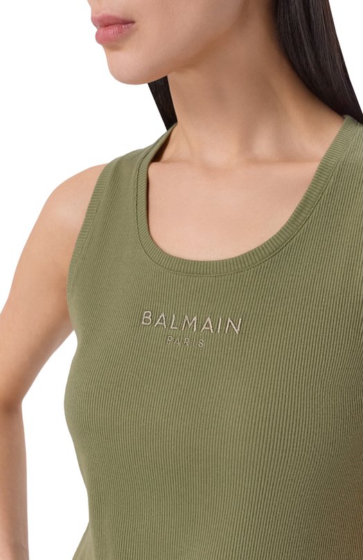 Хлопковая майка Balmain GF0EB075/BD10 Хаки  GF0EB075/BD10 Фото 5