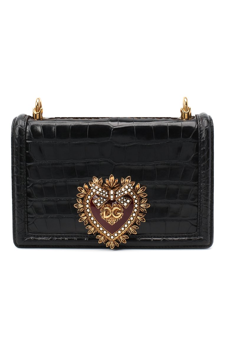 Женская сумка devotion из кожи аллигатора DOLCE & GABBANA черного цвета, арт. BB6652/B2DE5/AMIS | Фот�о 1 (Ремень/цепочка: На ремешке; Размер: small; Сумки-технические: Сумки через плечо; Материал: Экзотическая кожа)