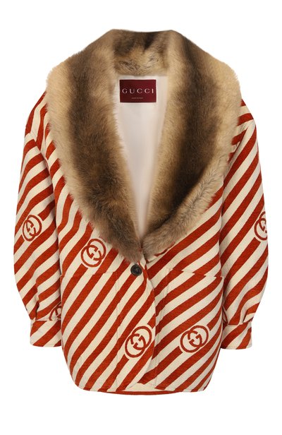 Женское полупальто из вискозы и шелка с отделкой из ягненка GUCCI, арт. 858164/ZAUGV