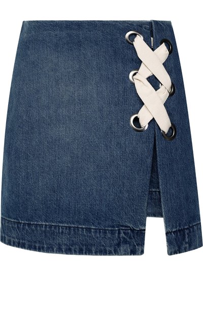 Джинсовая мини-юбка с поте ртостями и шнуровкой 3X1, арт. WSME10866/DITA S, фото 1