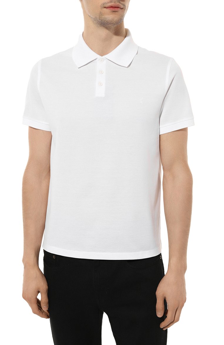 Мужское хлопковое поло SAINT LAURENT белого цвета, арт. 712300/YB20C | Фото 3 (Длина (для топов): Стандартные; Рукава: Короткие; Материал внешний: Хлопок; Застежка: Пуговицы; Стили: Кэжуэл; Принт: Без принта; Мужское Кросс-КТ: Футболка-одежда; Автоматизация состава: Проставлено; Автоматизация ТО: Проставлено)