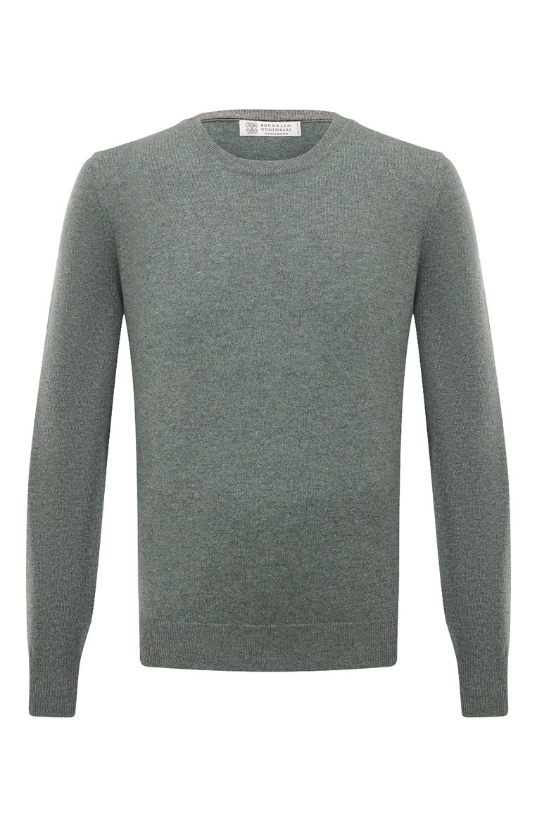 Мужской кашемировый джемпер BRUNELLO CUCINELLI зеленого цвета, арт. M2200B2204 | Фото 1 (Материал внешний: Кашемир, Шерсть; Длина (для топов): Стандартные; Рукава: Длинные; Вырез: Круглый; Стили: Кэжуэл; Принт: Без принта; Мужское Кросс-КТ: Джемперы)