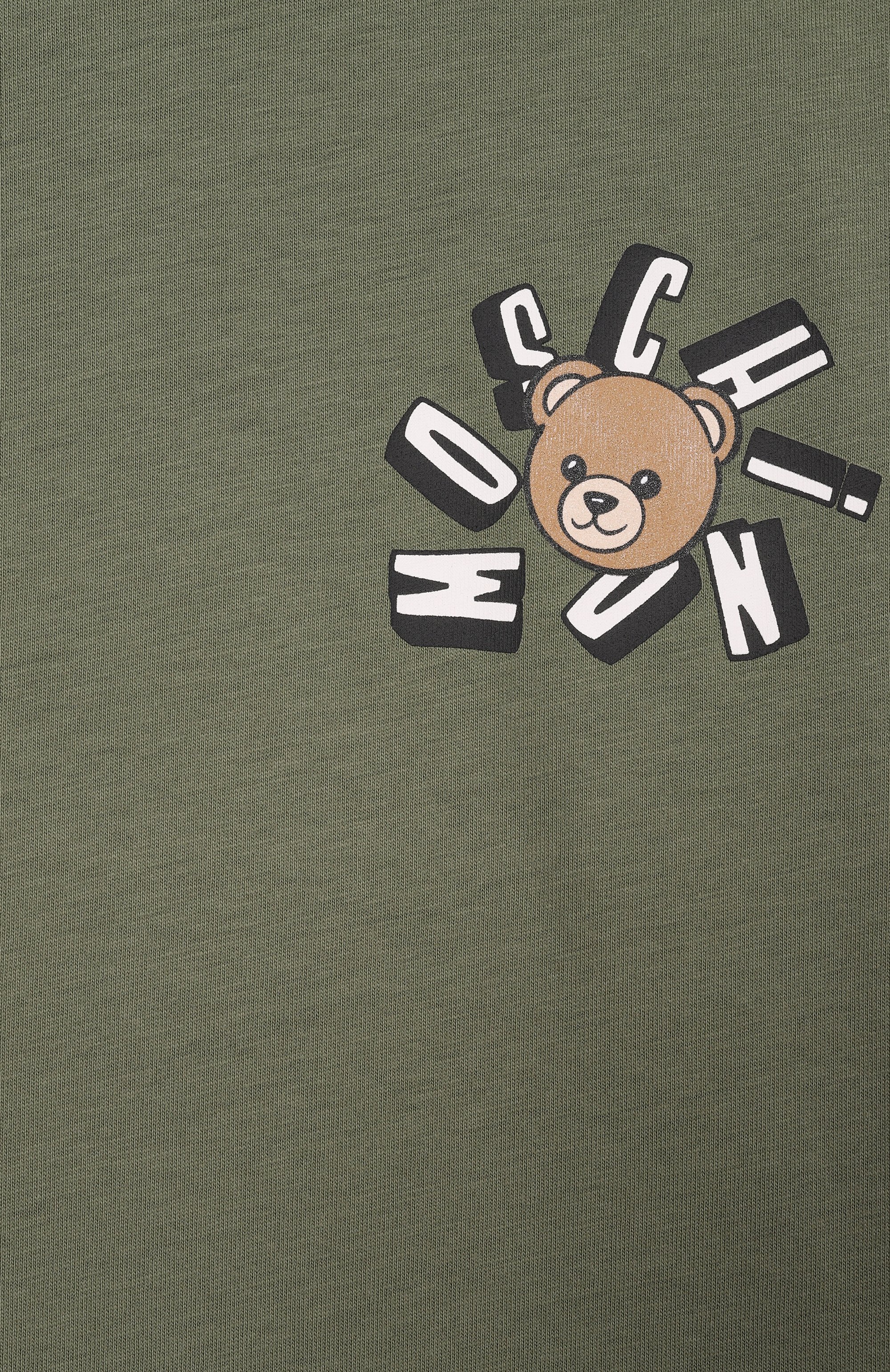 Хлопковая футболка MOSCHINO хаки цвета по цене 6720 руб., арт. HUM050/LAA03, фото 3 Хлопковая футболка MOSCHINO, арт. HUM050/LAA03, фото 3