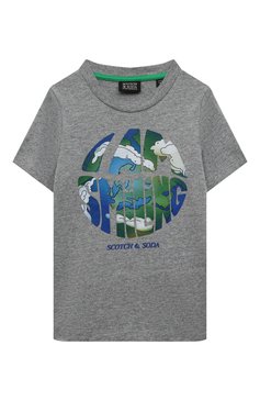Детская хлопковая футболка SCOTCH AND SODA серого цвета, арт. 171186-22-FWBM-D51 | Фото 1 (Материал внешний: Хлопок; Рукава: Короткие; Мальчики Кросс-КТ: Футболка-одежда)