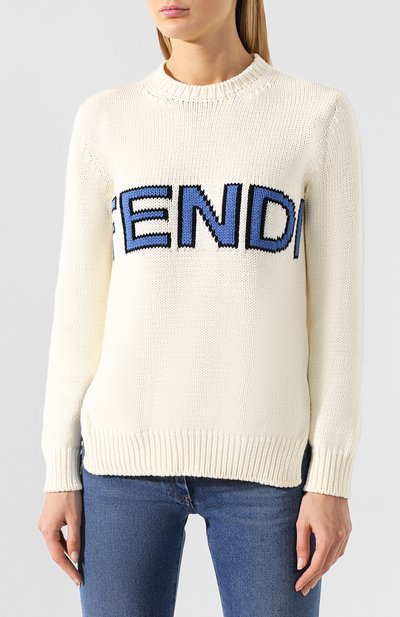Хлопковый пуловер FENDI белого цвета по цене 48900 руб., арт. FAE137 A6JF, фото 3 Хлопковый пуловер FENDI, арт. FAE137 A6JF, фото 3