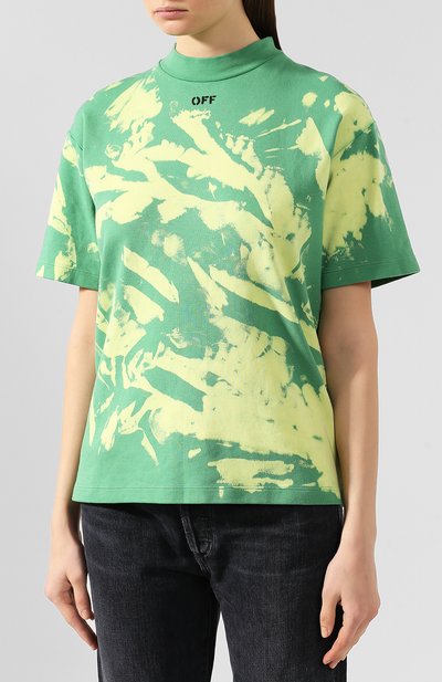 Хлопковая футболка OFF-WHITE зеленого цвета по цене 25500 руб., арт. 0WAA068F19F870524110, фото 3 Хлопковая футболка OFF-WHITE, арт. 0WAA068F19F870524110, фото 3