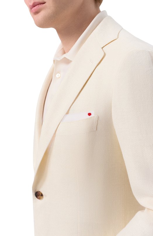 Пиджак изо льна и шелка Kiton UG81K0631G Кремовый  UG81K0631G Фото 5