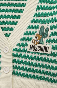 Детский комплект из кардигана и топа MOSCHINO зеленого цвета, арт. HDK02V/LHE60/4-8 | Фото 6 (Рукава: Длинные; Материал сплава: Проставлено; Материал внешний: Хлопок; Девочки Кросс-КТ: Кардиган-одежда; Драгоценные камни: Проставлено; Ростовка одежда: 6 лет | 116 см, 5 лет | 110 см, 8 лет | 128 см, 4 года | 104 см)