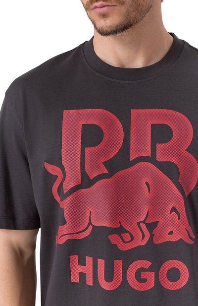 Хлопковая футболка HUGO темно-серого цвета по цене 9495 руб., арт. 50551836, фото 5 Хлопковая футболка HUGO, арт. 50551836, фото 5