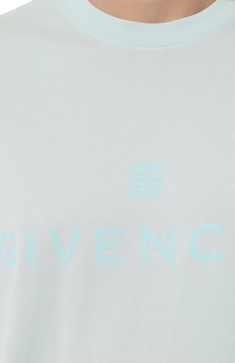 Мужская хлопковая футболка GIVENCHY бирюзового цвета, арт. BM716G/3Y7N | Фото 5 (Материал внешний: Хлопок; Рукава: Короткие; Длина (для топов): Стандартные; Драгоценные камни: Проставлено; Материал сплава: Проставлено; Принт: С принтом; Стили: Кэжуэл)