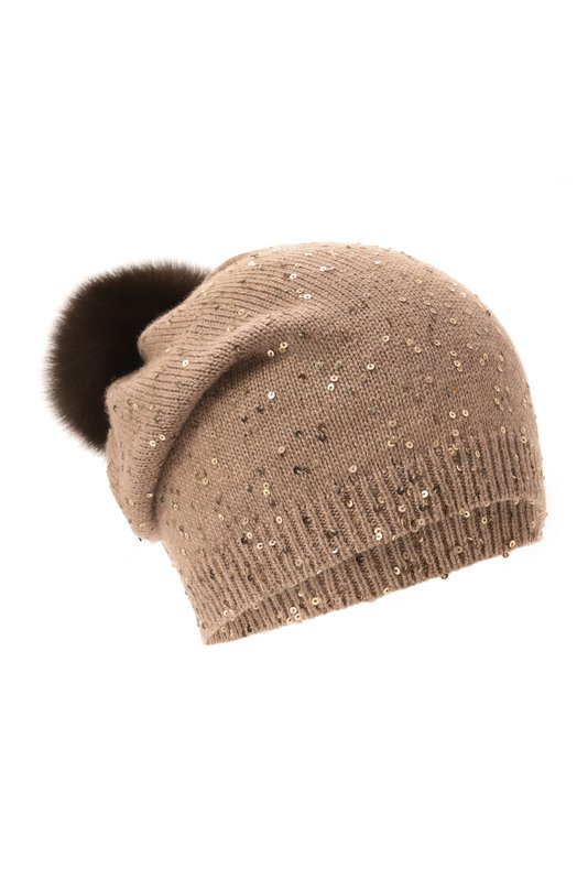 Кашемировая шапка с отделкой из меха соболя Black Sable BS-005CP6 Бежевый BS-005CP6