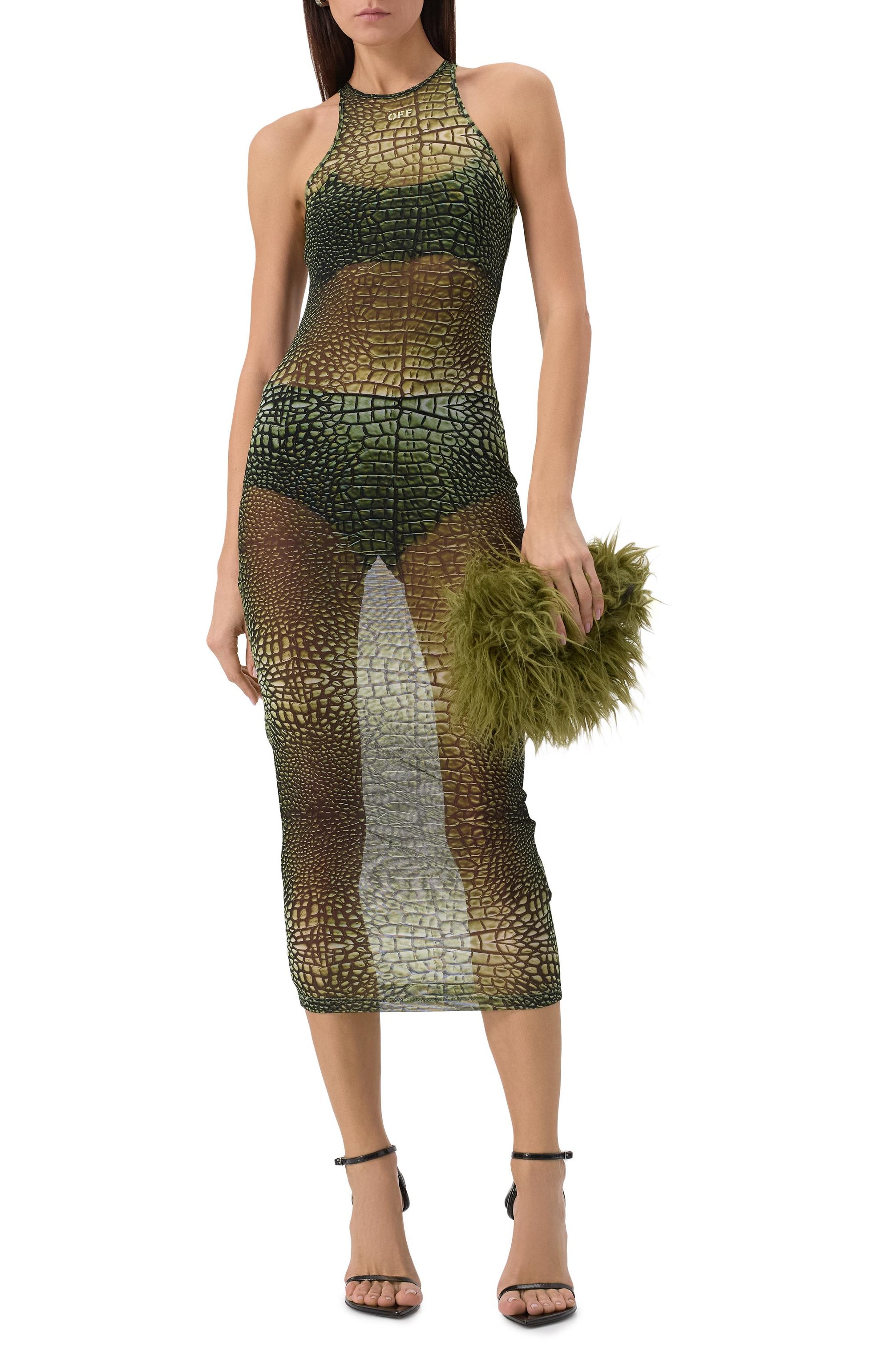 Платье OFF-WHITE хаки цвета по цене 68150 руб., арт. 0WDB54JS25JER0015810, фото 2 Платье OFF-WHITE, арт. 0WDB54JS25JER0015810, фото 2