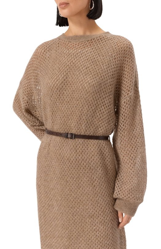 Платье из шерсти и хлопка Brunello Cucinelli MPS732A90P Бежевый  MPS732A90P Фото 5