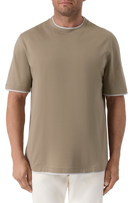 Хлопковая футболка Brunello Cucinelli M0B137427 Хаки  M0B137427 Фото 3